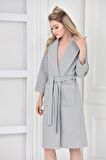 Green Black Afra Kadın Pike Bornoz %100 Pamuk Gri