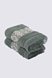 Green Black Hereke 2'li El Yüz Havlusu Seti %100 Pamuk Jakarlı Yeşil 50x80 Cm