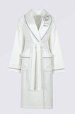 Ecocotton Derin Aile Bornoz  Seti %100 Organik Pamuk Nakışlı Krem/Mavi - M/L