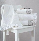 Ecocotton Elsa %100 Organik Pamuk Krem Nakışlı Bornoz Seti