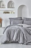 Ecocotton Doğa Battal Boy Nevresim Takımı %100 Organik Pamuk Müslin Parça Boya Gri 240x220 Cm