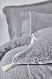 Ecocotton Doğa Battal Boy Nevresim Takımı %100 Organik Pamuk Müslin Parça Boya Gri 240x220 Cm