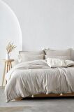 Ecocotton Doğa Battal Boy Nevresim Takımı %100 Organik Pamuk Müslin Parça Boya Bej 240x220 Cm