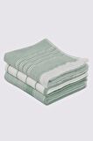 Ecocotton Elis 3'lü Kurulama Havlusu %100 Pamuklu İplik Boyalı Özel Dokuma Yeşil-Krem 40X60 Cm