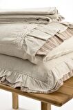 Ecocotton Dalya Battal Boy Nevresim Takımı %100 Organik Pamuk Keten Fırfırlı Terra 240x220 Cm Terra