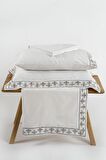 Ecocotton Mira Çift Kişilik Nevresim Takımı %100 Organik Pamuk Saten Nakışlı Krem 200X220 Cm