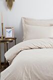  Mahfer Çift Kişilik Nevresim Takımı %100 Organik Pamuk Saten Brodeli Bej 200x220 Cm