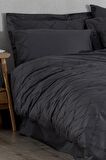  Mahfer Çift Kişilik Nevresim Takımı %100 Organik Pamuk Saten Brodeli Antrasit 200x220 Cm