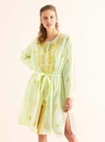 İşlemeli Açık Kimono   Açık Yeşil