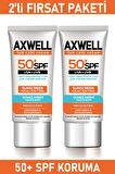 Axwell Sun Care 50+ Faktör Leke Karşıtı Tüm Cilt Tipleri İçin Renksiz Yüz Güneş Koruyucu Krem 2x50 ml