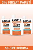 Axwell Sun Care 50+ Faktör Leke Karşıtı Tüm Cilt Tipleri İçin Renksiz Yüz Güneş Koruyucu Krem 3x100 ml