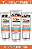 Axwell Sun Care 50+ Faktör Leke Karşıtı Tüm Cilt Tipleri İçin Renksiz Yüz Güneş Koruyucu Krem 3x50 ml