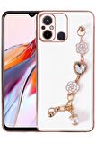 Xiaomi Redmi 12C Kılıf Kalpli Çiçekli Bileklik Zincirli Kamera Korumalı Kenarları Gold Renk, Silikon
