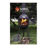 Sürel Çok Amaçlı Döküm Bahçe Şöminesi Teras Sobası Barbekü - Kırmızı