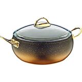 OMS Granit 26x7CM Pilav Küre Tencere Cam Kapaklı Gold 3341GOLD