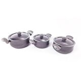OMS Granit Güveç Set Gri Cam Kapaklı 6 Parça 3027-01 
