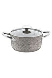 3316 - 2 Parça, Bio Granit, İndüksiyonlu, 28x8 Cm-4,0 Litre Basık Tencere K.Bej Gövde, Platin Detay