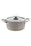 3316 - 2 Parça, Bio Granit, İndüksiyonlu, 28x8 Cm-4,0 Litre Basık Tencere K.Bej Gövde, Platin Detay
