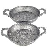 OMS 3729 Döküm Granit 2 Parça Kapaksız Sahan Set 18-20 cm Gri