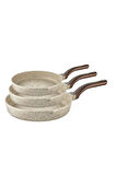 WAVE - 3738 - 3 Parça Biogranit, Döküm, Grill Özellikli, Ergonomik Saplı, Tava Seti Kum Beji
