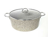 3109 - 2 Parça - Biogranit, 34x13,5 Cm - 11 Litre, Büyük, Derin Tencere Kum Beji Gövde, Platin Detay