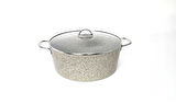 3109 - 2 Parça - Biogranit, 34x13,5 Cm - 11 Litre, Büyük, Derin Tencere Kum Beji Gövde, Platin Detay