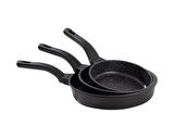 OMS 3737 Fry Pan Döküm Granit 3 Parça Tava Seti Siyah (20-24-28 cm)