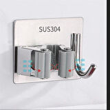 Sunup SN-26354 Fırça Süpürge Paspas Mop Sapı Tutucu Askı Çok Amaçlı Duvara Monte Askılık Kancalı Tutucu 