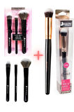 3'lü Siyah Makyaj Fırça seti NASBRUSHSET 101 + Oval Yapılı Kapatıcı Fırçası NASBRUSH 136