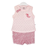Bibaby Pink Flowers Şortlu Jakarlı Bebek Takımı - 2 li - Pembe