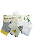 Bibaby Biorganic Cute Bear 3'Lü Çorap 68363 Gri Sarı
