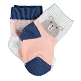 Bibaby Biorganic Hello Teddy Bear 2'Li Kız Çorap 68404 Ekru Somon