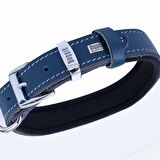 Doggie Konforlu Gerçek Deriden El Yapımı Çivili Köpek Boyun Tasması 2,5x37-45cm Royal Mavi