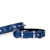 Doggie Konforlu Gerçek Deriden El Yapımı Çivili Köpek Boyun Tasması 3x42-50cm Royal Mavi