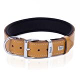 Doggie Konforlu Gerçek Deriden El Yapımı Nazar Boncuklu Köpek Boyun Tasması 2x35-40cm Camel