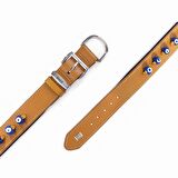 Doggie Konforlu Gerçek Deriden El Yapımı Nazar Boncuklu Köpek Boyun Tasması 2x35-40cm Camel