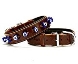 Doggie Comfort Deri Nazar Boncuklu Köpek Boyun Tasması Large Kahverengi 3.5x52-60 Cm