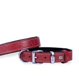 Doggie Köpek Boyun Tasması Konfor Gerçek Deriden El Yapımı Pati Desenli Kırmızı M 3x42-50 Cm