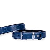 Doggie Köpek Boyun Tasması Konfor Gerçek Deriden El Yapımı Pati Desenli Royal Mavi M 3x42-50 Cm