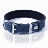 Doggie Köpek Boyun Tasması Konfor Gerçek Deriden El Yapımı Pati Desenli Royal Mavi M 3x42-50 Cm