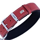 Doggie Köpek Boyun Tasması Konfor Gerçek Deriden El Yapımı Pati Desenli Kırmızı L 3.5x52-60 Cm