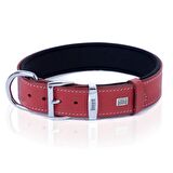 Doggie Köpek Boyun Tasması Konfor Gerçek Deriden El Yapımı Pati Desenli Kırmızı L 3.5x52-60 Cm