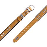 Doggie Konforlu Gerçek Deriden El Yapımı Kemik Süslü Köpek Boyun Tasması 2x30-35cm Camel