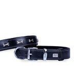 Doggie Konforlu Gerçek Deriden El Yapımı Kemik Süslü Köpek Boyun Tasması 2,5x37-45cm Siyah