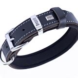 Doggie Konforlu Gerçek Deriden El Yapımı Kemik Süslü Köpek Boyun Tasması 2,5x37-45cm Siyah