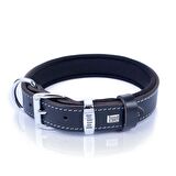 Doggie Konforlu Gerçek Deriden El Yapımı Kemik Süslü Köpek Boyun Tasması 2,5x37-45cm Siyah