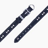 Doggie Konforlu Gerçek Deriden El Yapımı Kemik Süslü Köpek Boyun Tasması 2,5x37-45cm Siyah