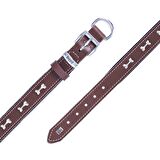 Doggie Konforlu Gerçek Deriden El Yapımı Kemik Süslü Köpek Boyun Tasması 2,5x37-45cm Kahverengi