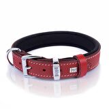 Doggie Konforlu Gerçek Deriden El Yapımı Kemik Süslü Köpek Boyun Tasması 2,5x37-45cm Kırmızı