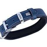 Doggie Konforlu Gerçek Deriden El Yapımı Kemik Süslü Köpek Boyun Tasması 2,5x37-45cm Royal Mavi